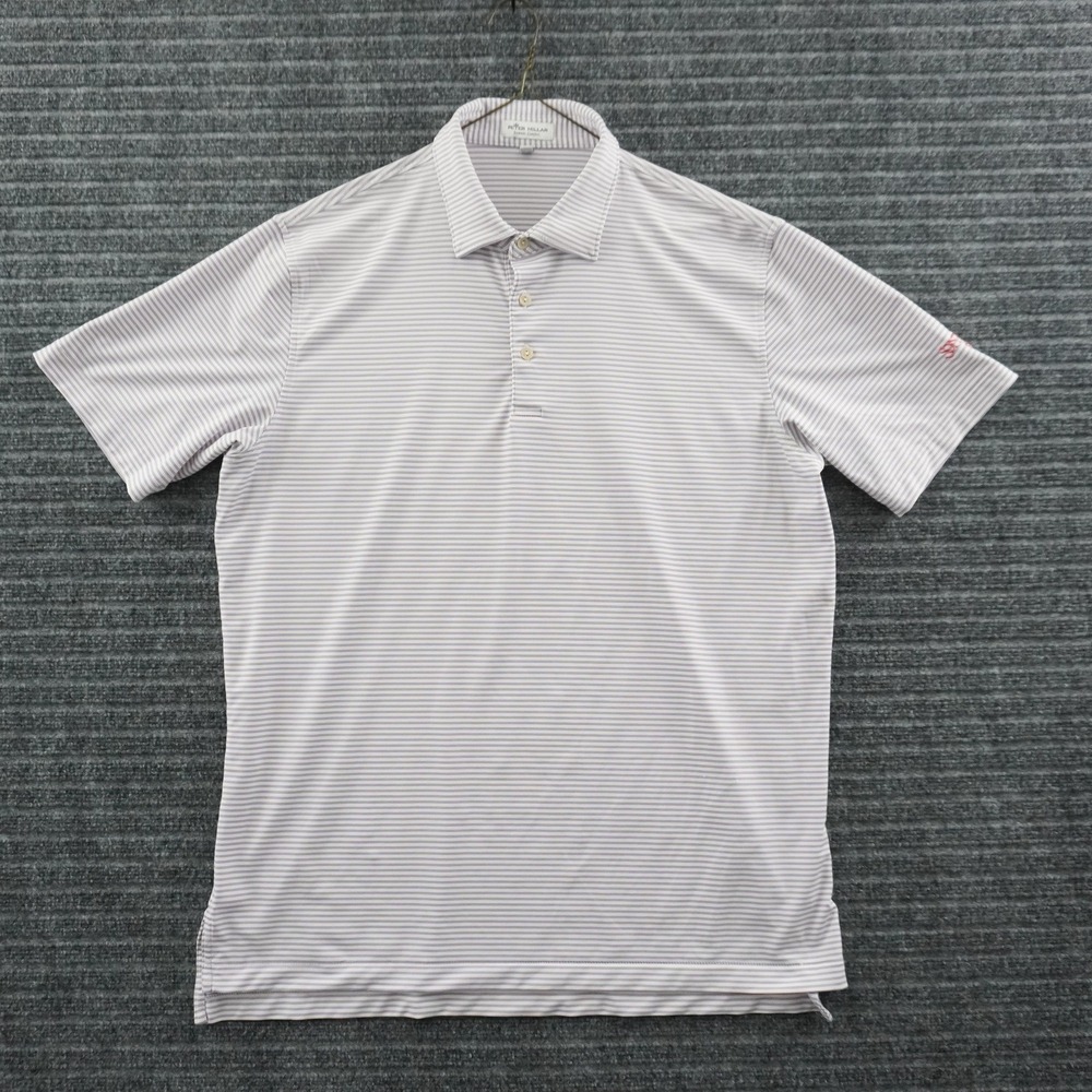 Peter Millar Polo Shirt Mens Large White Blue Striped Summer Comfort SS